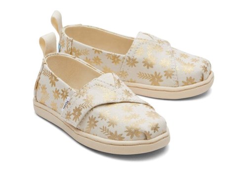 Alpargatas Toms Tiny Alpargata Gold Foil Floral Blooms Bege Douradas | PT447-610