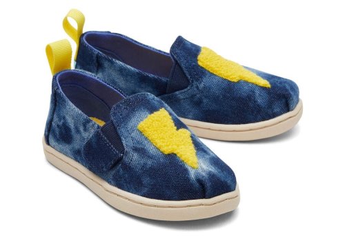 Alpargatas Toms Tiny Alpargata Twin Gore Washed Denim Ligthning Bolt Azul Marinho Azuis | PT905-591