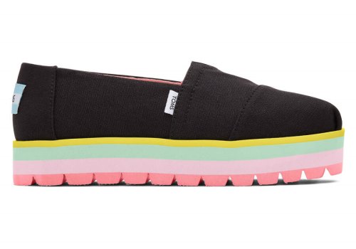 Alpargatas Toms Youth Alp Plataforma Lona Pretas | PT278-404