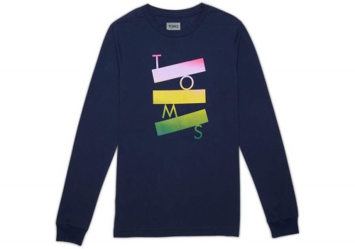 Camiseta Toms Stacked Logo Long Sleeve Tee Azul Marinho | PT664-336