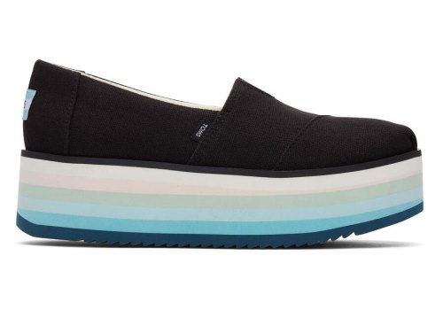 Sapatos Plataforma Toms Alpargata Plataforma Espadrille Pretas Azuis | PT553-417